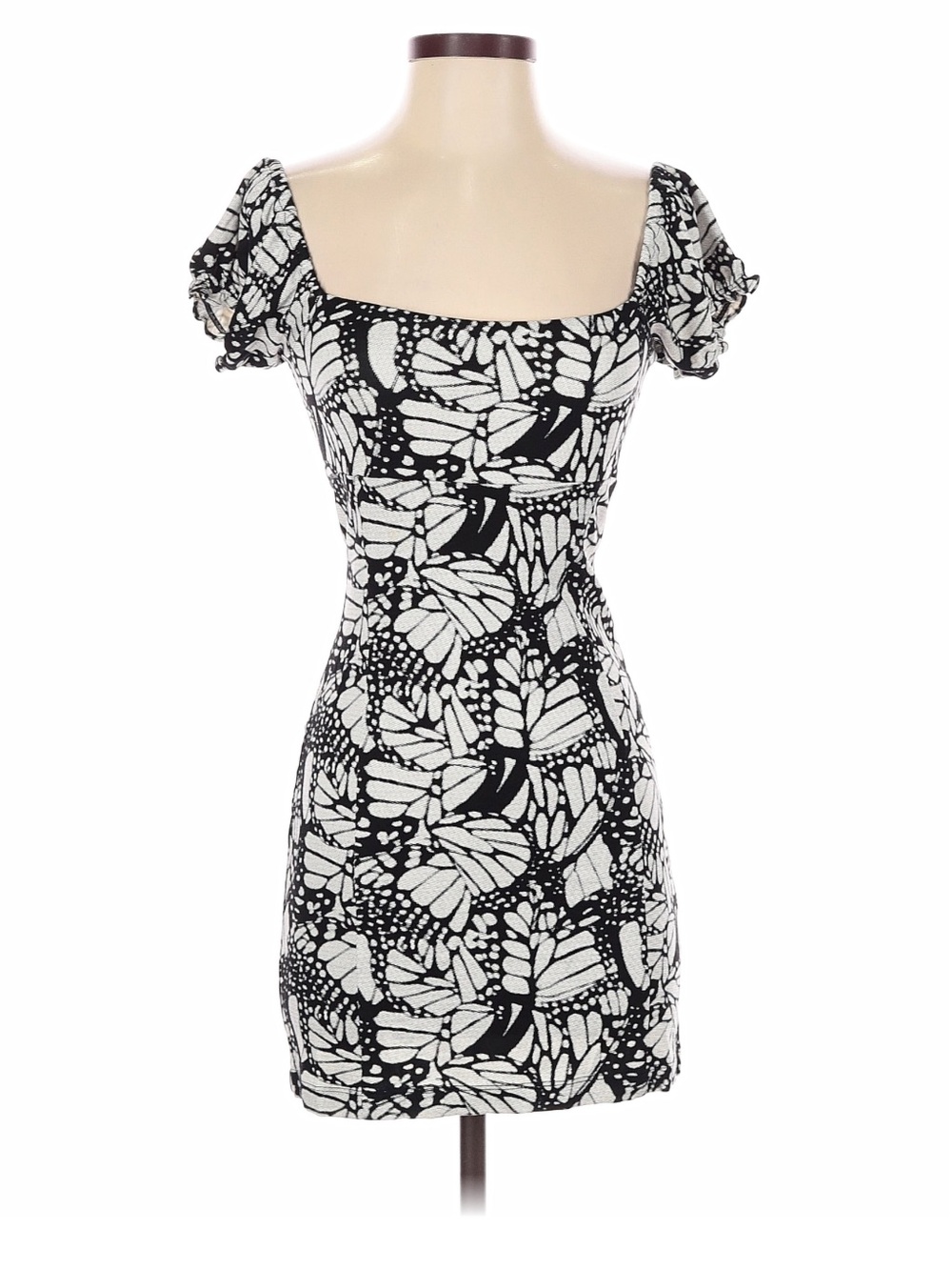 Urban Outfitters Black & White Butterfly-Print Square-Neck Mini Dress